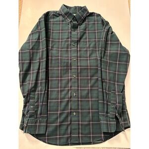 LL Bean Mens Medium Plaid‎ Button Down Shirt Green Blue Slightly Fitted